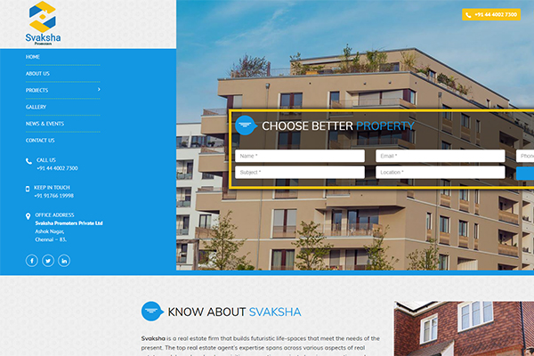 Svaksha Promoters Website Screenshot