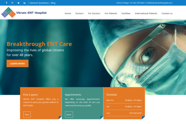 Vikram ENT Hospital Website Screenshot