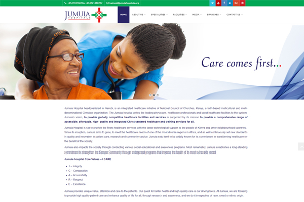 Jumuia Hospital Website Screenshot